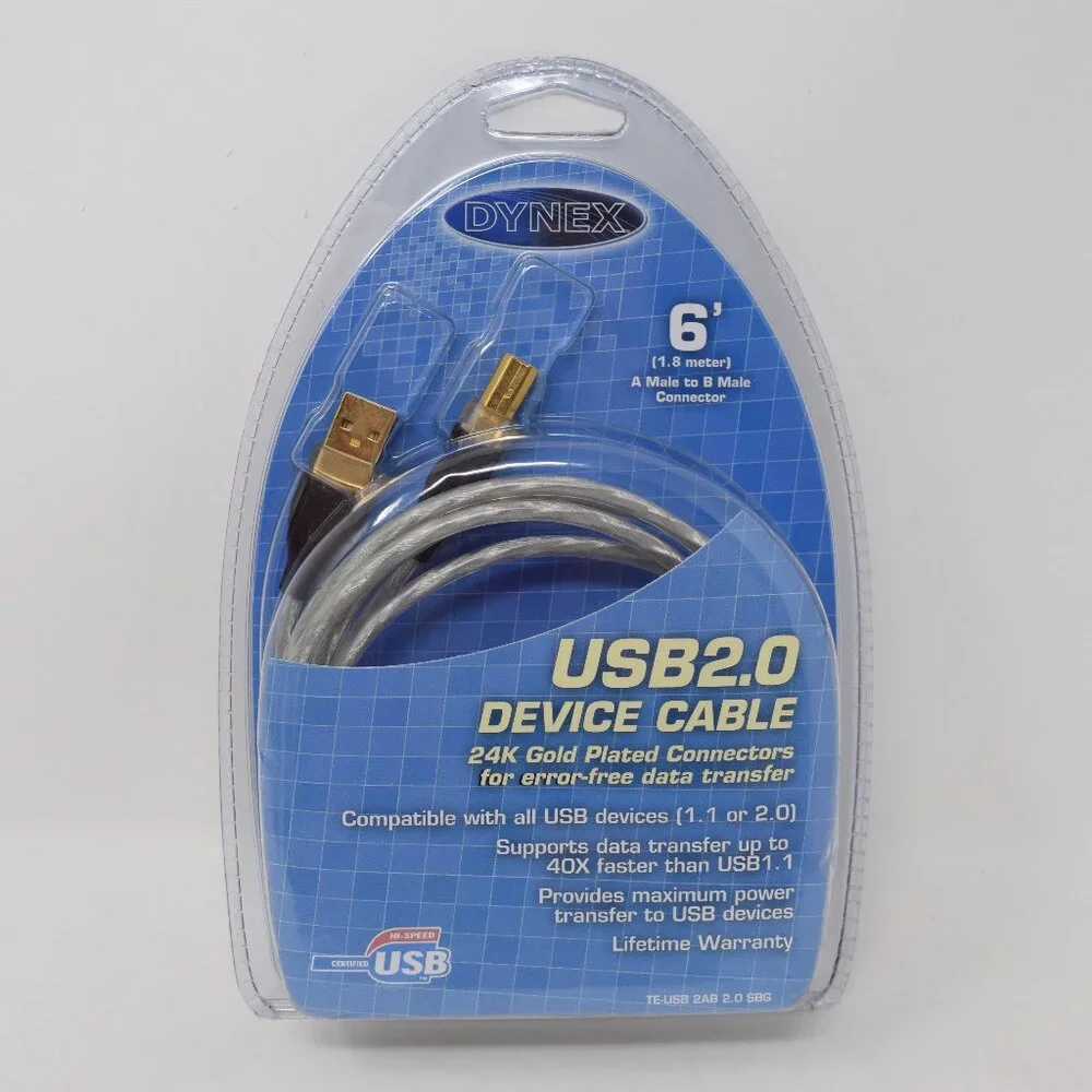 Dynex USB 2.0. Device Cable 6 Feet A Male to B Male Connector New Office School